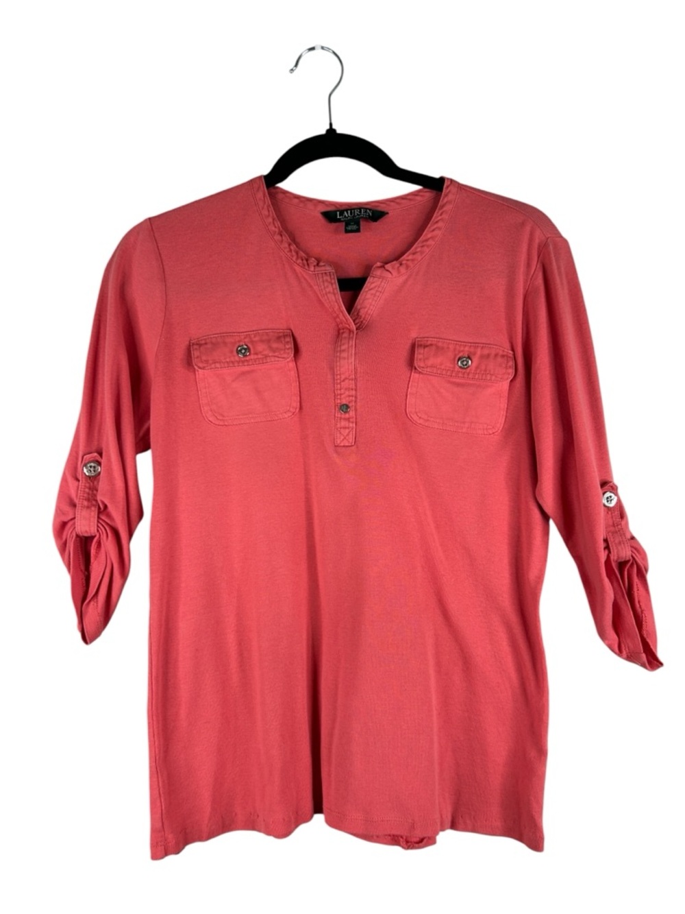 Lauren Ralph Lauren Coral‎ Classic Summer Casual Comfy Henley Top Size Medium